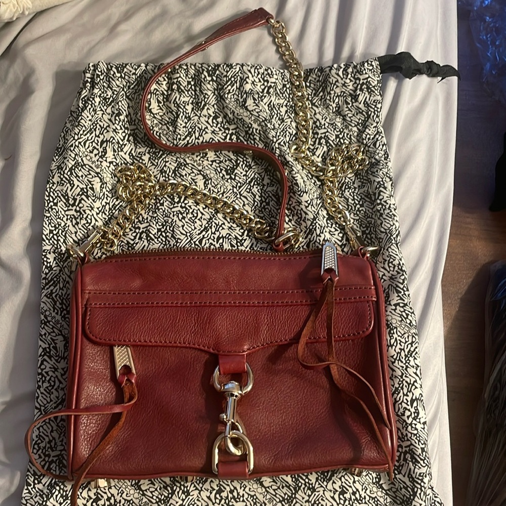 Rebecca Minkoff small dark red leather with gold chain crossbody